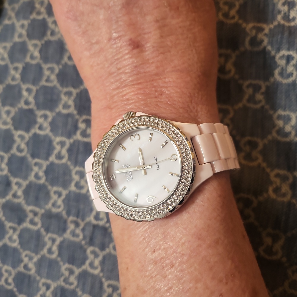 Burgi Women's BU47PK Diamond Ceramic Mother-Of-Pearl Watch